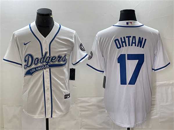 Men%27s Los Angeles Dodgers #17 Shohei Ohtani White Cool Base With Patch Stitched Baseball Jersey->new york yankees->MLB Jersey